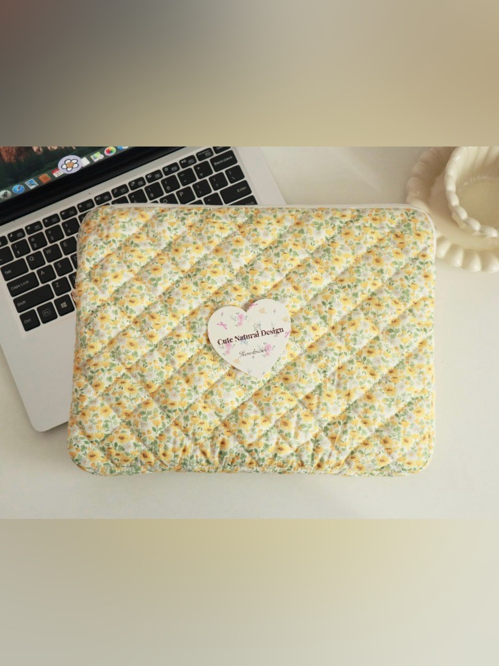 Yellow Floral Quilted Laptop Sleeve